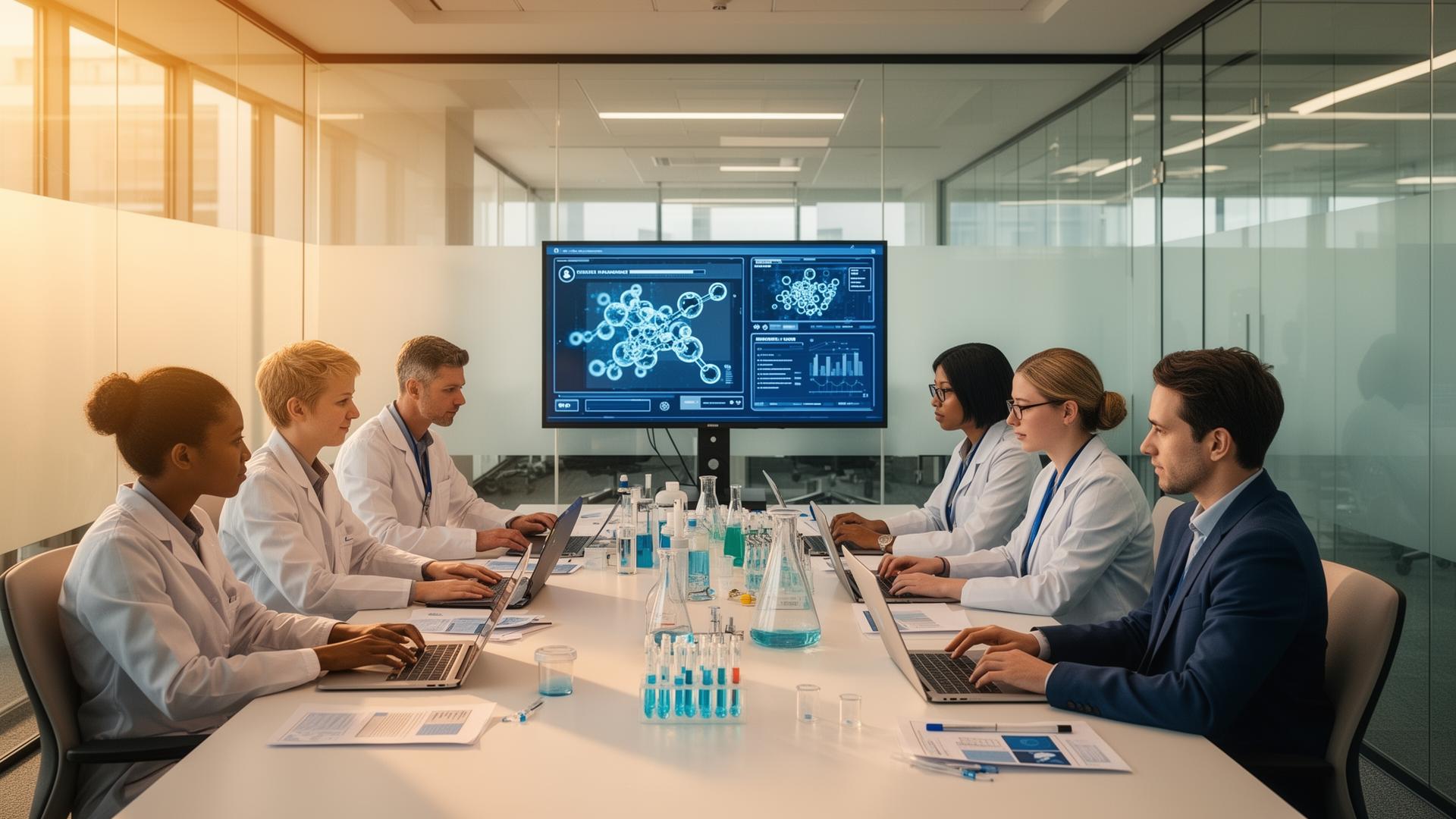 Life sciences team collaborating on compliance workflows